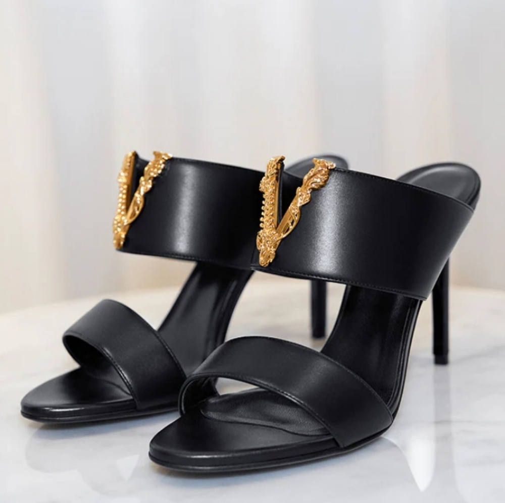 💯 Authentic Versace Virtus Heels black gold 38.5 - Picture 2 of 8